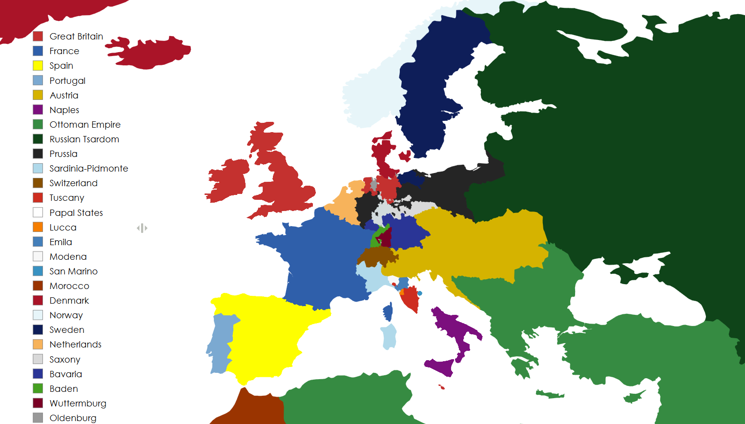 Historical map of Europe in 1815